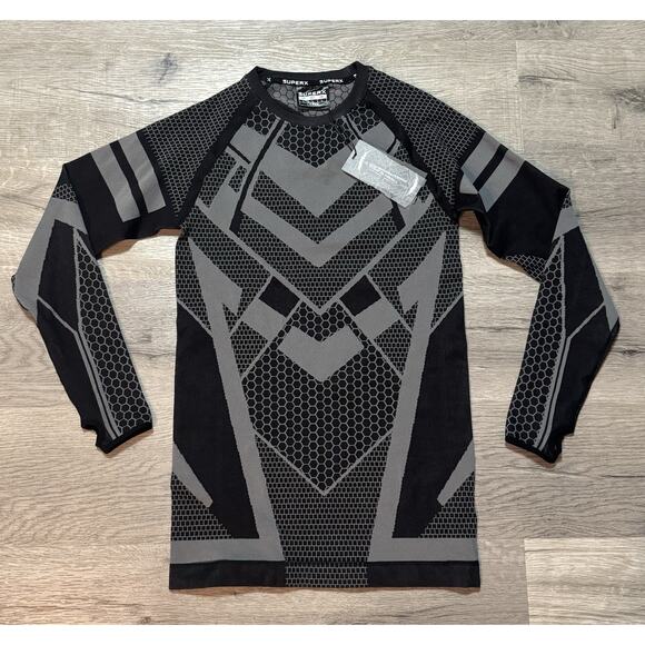 SuperX NWT Long Sleeve L Compression Shirt Black Gray Performance - Picture 1 of 7